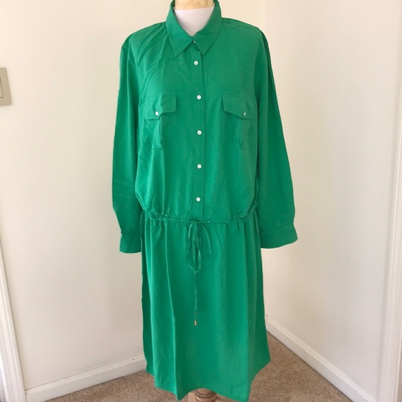 LAUREN Ralph Lauren 16 W green front button long sleeve dress - Picture 1 of 7